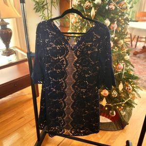 Size 12 Julian Taylor New York navy blue & nude lace dress